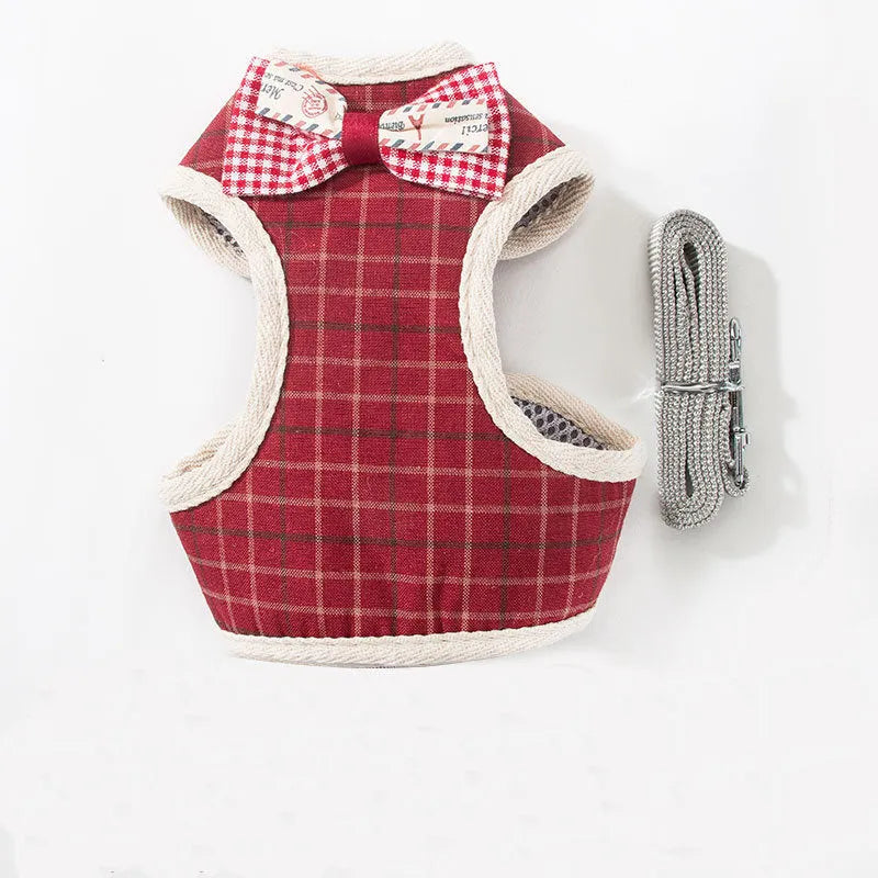 Cloth Small Dog & Cat Harness Set with Bow - Perfect Pet Fashion Statement