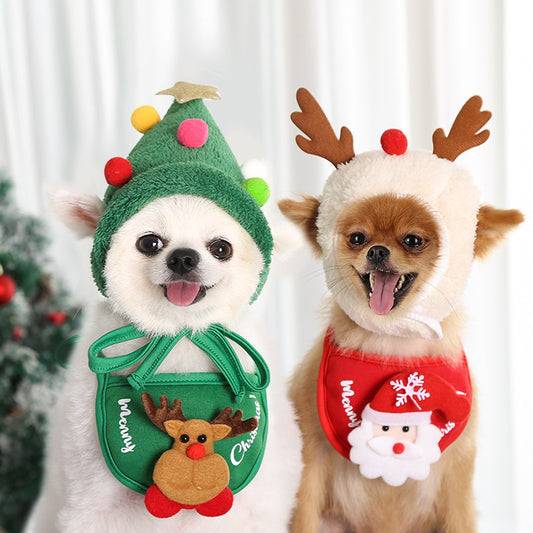 Christmas Hat and Bib Set for Dogs & Cats – Festive Pet Accessories